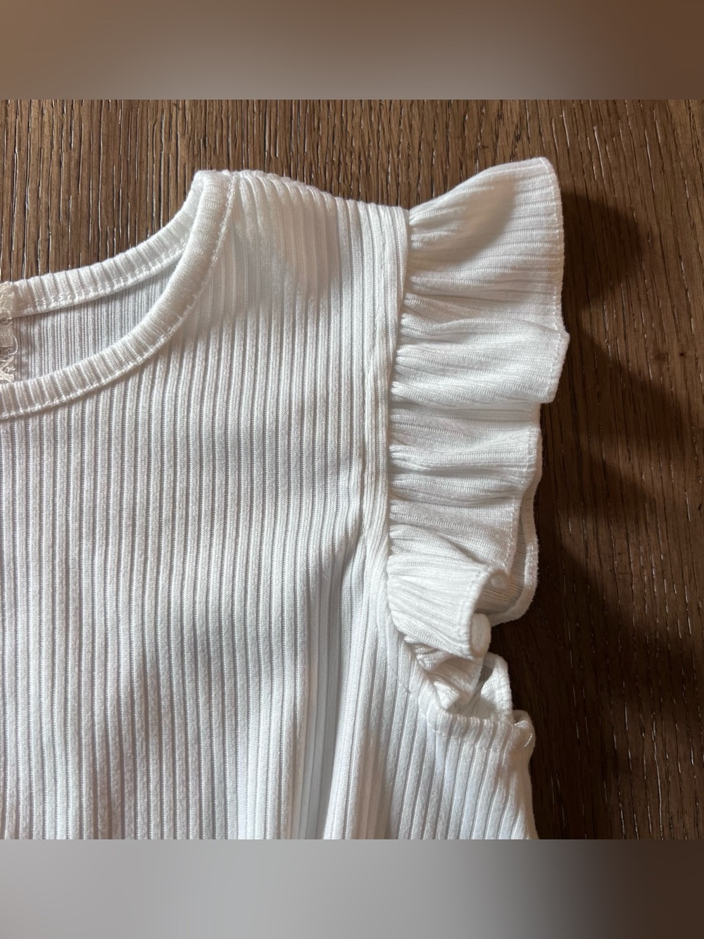 btween White Ribbed Twist-Front Top with Ruffle Trim - Picture 3 of 8